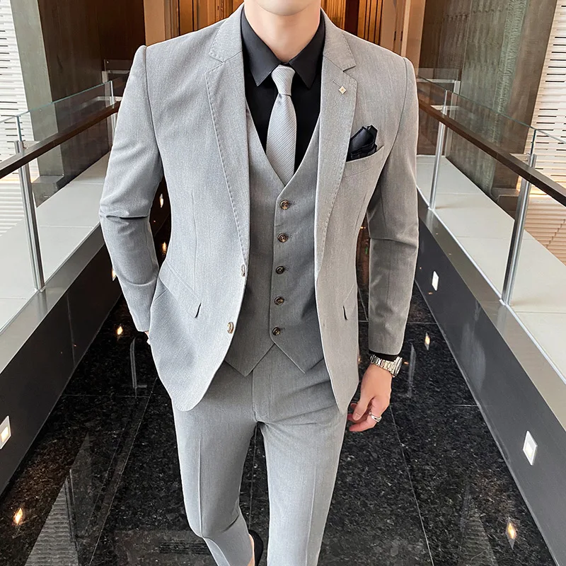 (Blazer+Vest+Pants) 3Pcs/Set Luxury Plus Size Men Suit Set Formal Suits Sets Oversize For Men\'s Wedding Office Business Suit Set