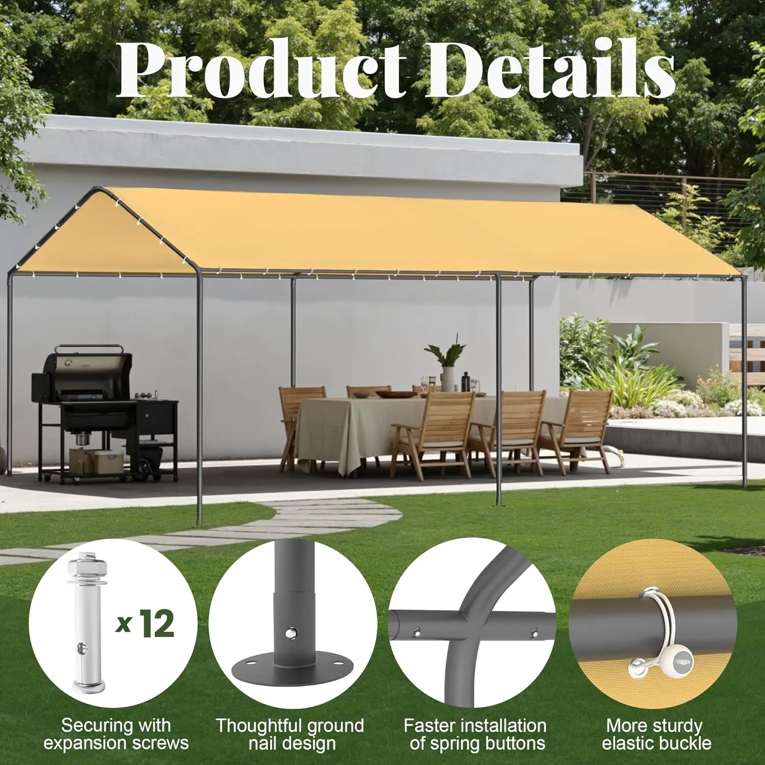 new 10x20 Heavy Duty Carport Portable Garage Shelter Metal Canopy UV-Resistant Weatherproof for RV Vehicles, Customized
