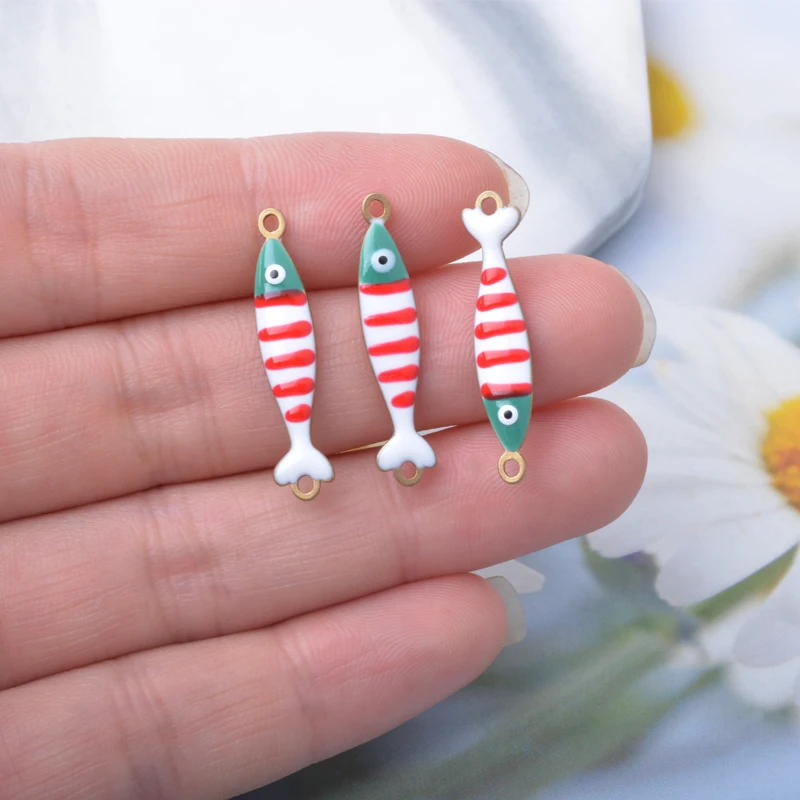 6 Stück Meereslebewesen Lange Fisch-Halsketten-Anhänger aus Kupfer, beidseitig emailliert, Schlüsselanhänger, Fisch-Charms, DIY-Schmuckzubehör – Detail 8