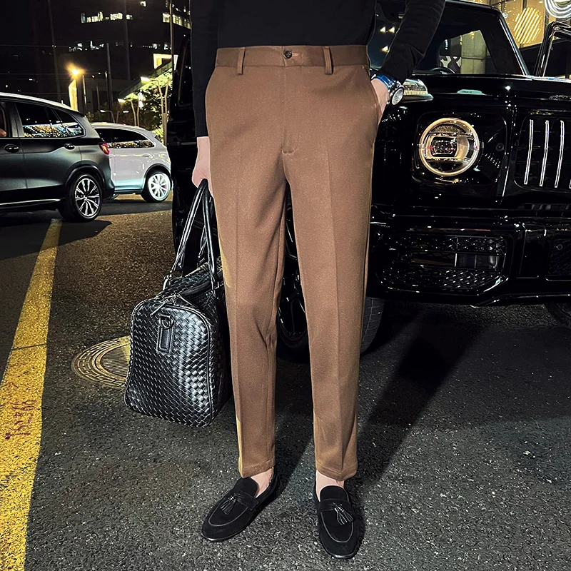 

Winter Woolen Men Pants Thicken Keep Warm Formal Trousers Pantalones Hombre Solid Casual Slim Suit Pants Fashion Men Clothing