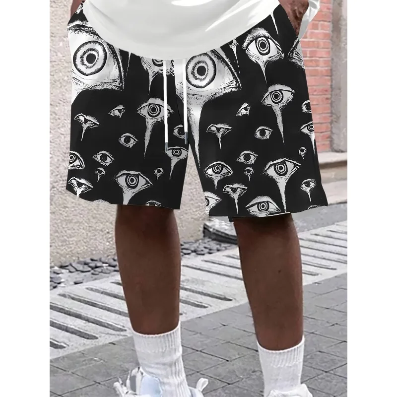 

Men's Dark Gothic Printed Shorts, Suitable for Spring and Summer Opium Style, Halloween