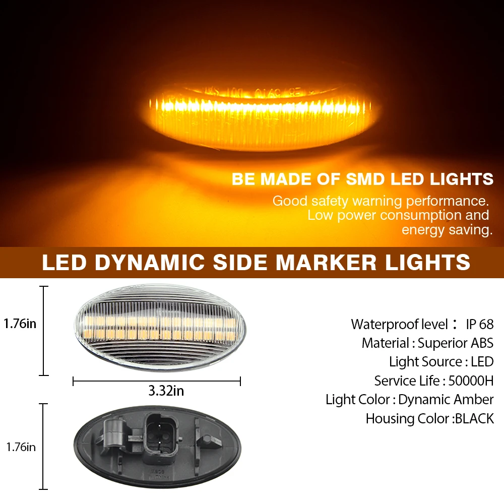 Gempro Clignotants Latéraux LED Fumés Pour Peugeot 206 207 307 Citroën C3 C5 - Paire Répétiteurs