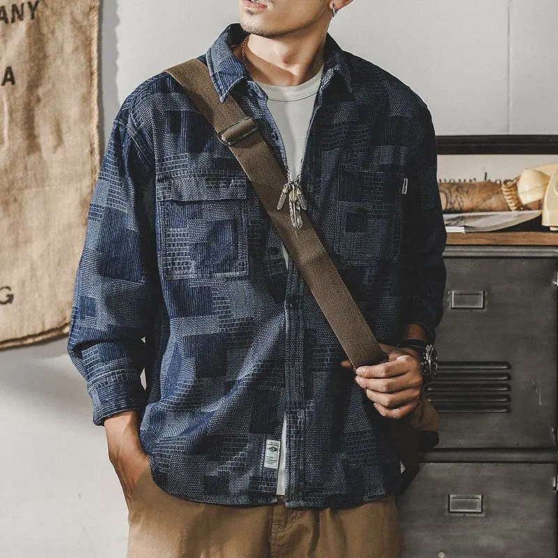 

Loose Casual Men's irt New Autumn Faion Versatile Outerwear Stand Fit Long Sve Pure Color Button up Anti-Radiation