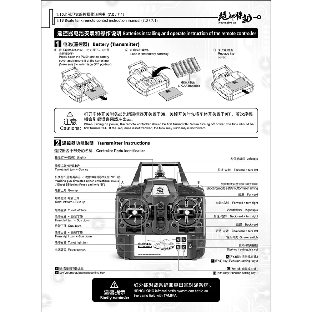 Henglong 1/16 RC Panzer 2,4 GHz 7.1 Version Sender – Militärmodell Fernbedienungszubehör für Erwachsene