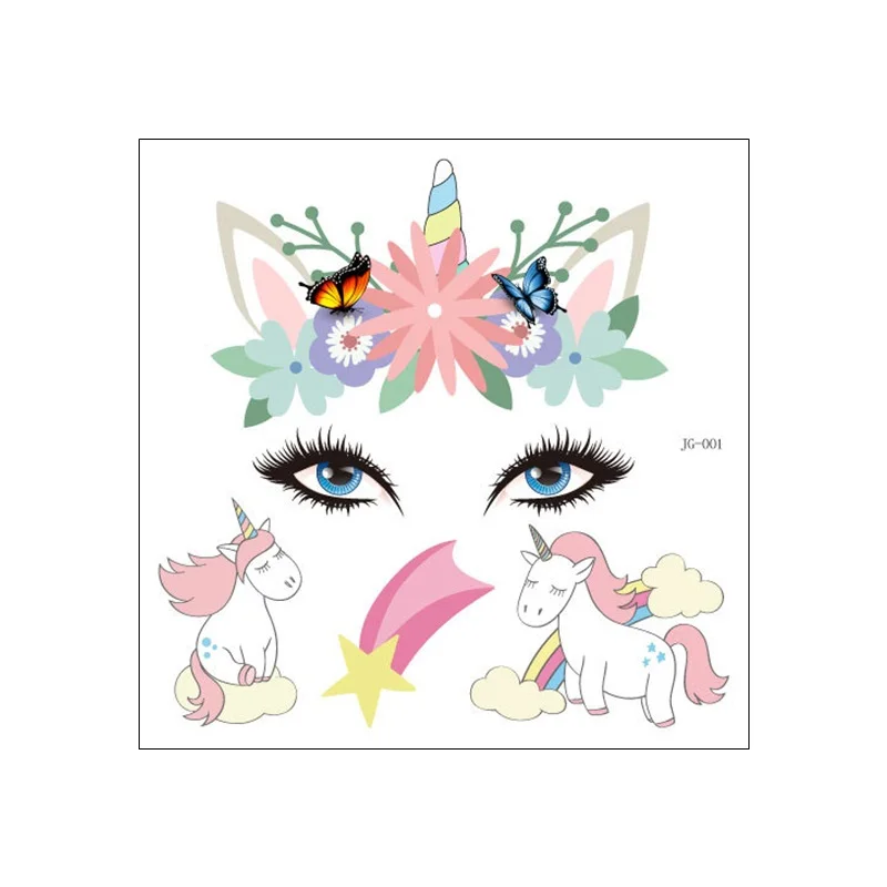 Festival Kids Cartoon Animal Style Face Tattoo Temporary Waterproof Body Art Sticker Disposable Makeup Flower Butterfly Unicorn