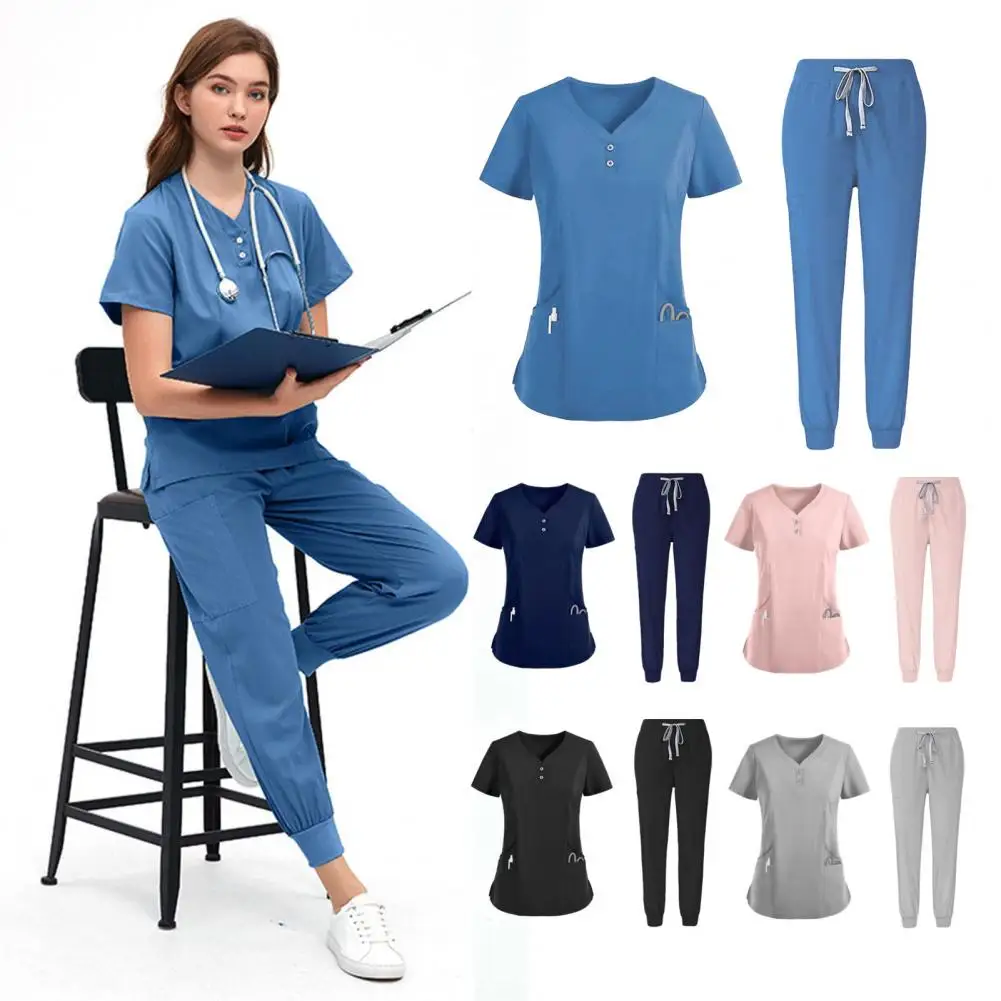 2Pcs Hospital Uniform Soft Elastic Fabric Clinic Workwear Operating RoomTop Pants Surgical Clothes Medical Scrub Set Jogger Suit