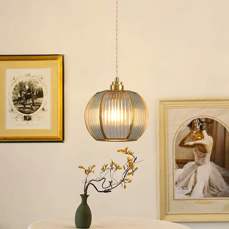 American retro Tiffany balcony, luxurious brass bar, bedroom restaurant, homestay, glass fruit hanging line, small pendant light