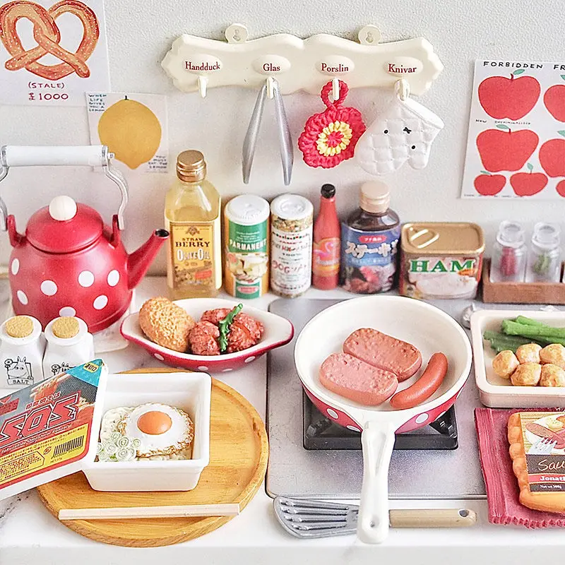 Mini modèle de maison de poupée 1:6 1:12, accessoires de meubles, bouilloire à pois, Pot, assiette, bol Bjd Ob11 Gsc Blyth soldat Lol, accessoire de cuisine