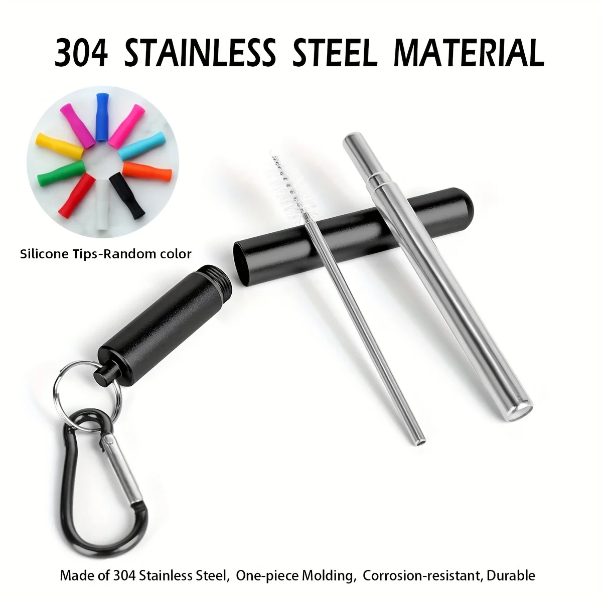 E2 5 Pack Stainless Steel Straws Reusable Straws Beverages Metal Straws Reusable with Aluminum Case Cleaning Brush and Keychains