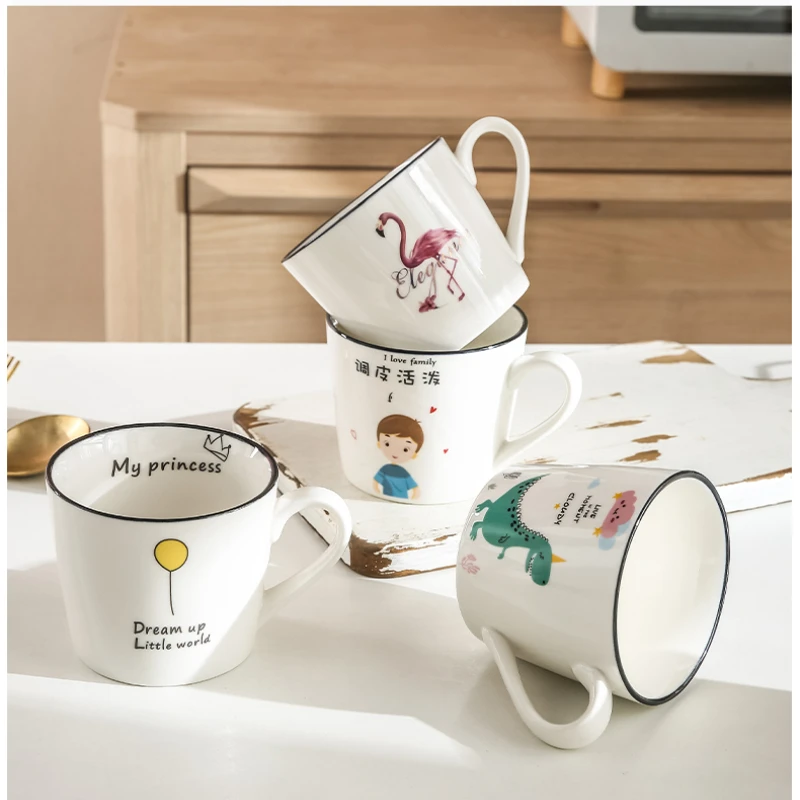 Cute Cartoon Dinosaur Ceramic Breakfast Milk Cup for Kids Family, Fun Water Drinking Cup with Cartoon Characters