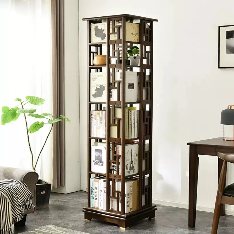 

Solid wood rotating bookshelf multi-layer 360-degree student simple home floor-to-ceiling bookcase office shelf study