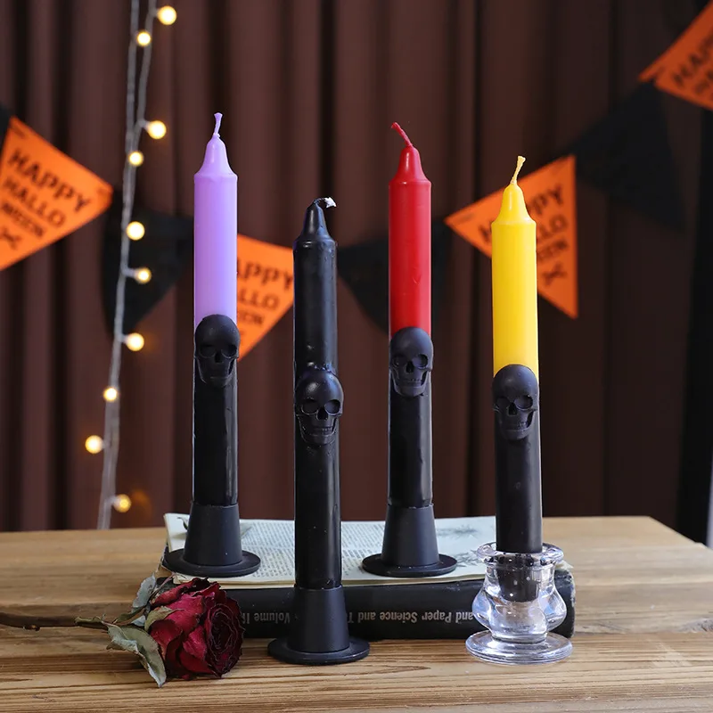Gothic Skull Taper Candles Autumn Halloween Black Candles Beeswax Spooky Candle for Table Home Decoration