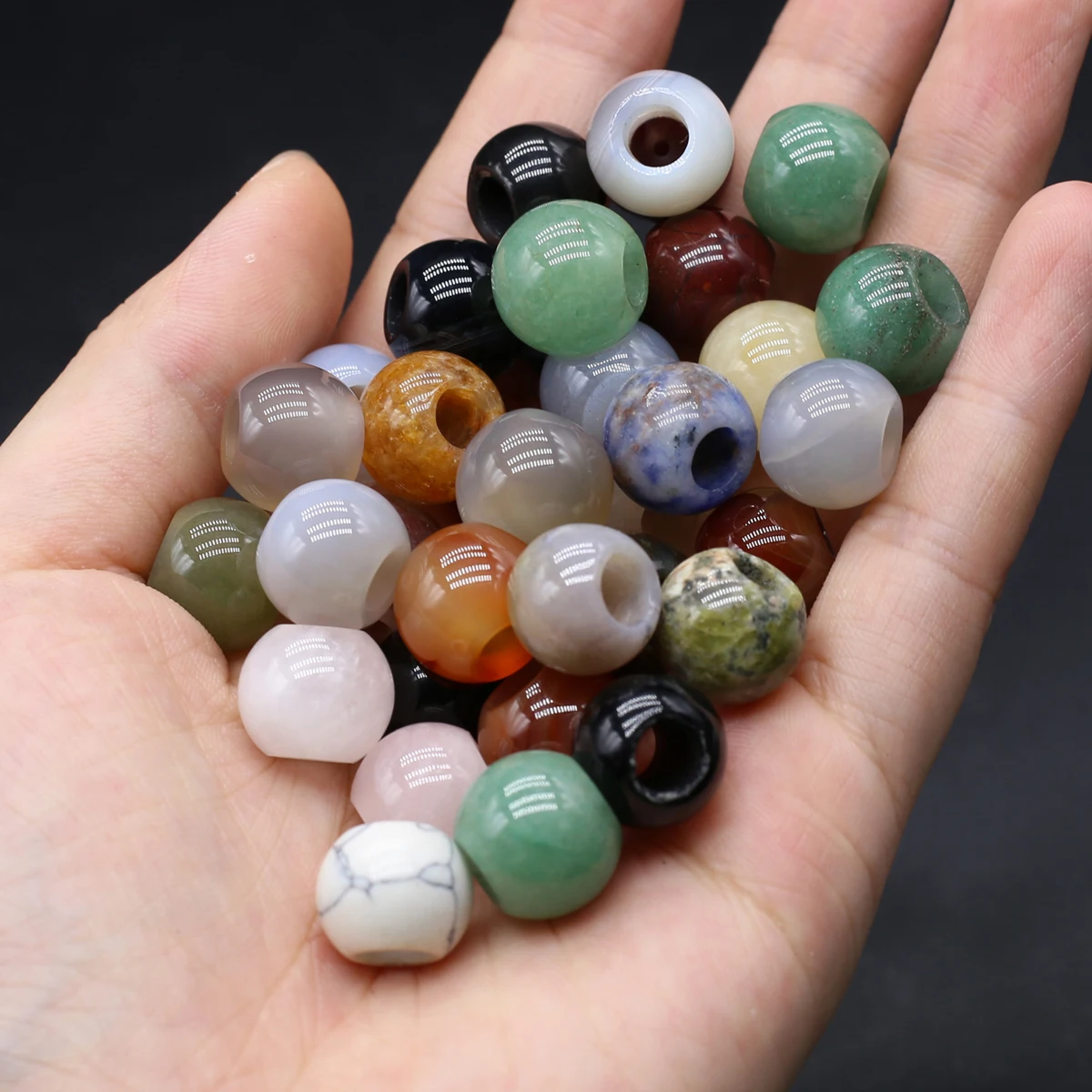 12x11mm 5PC Natural Crystal Stone Beads Agate Amethyst Quartz Large Hole Loose Beads For Jewelry Making DIY Necklace Bracelet