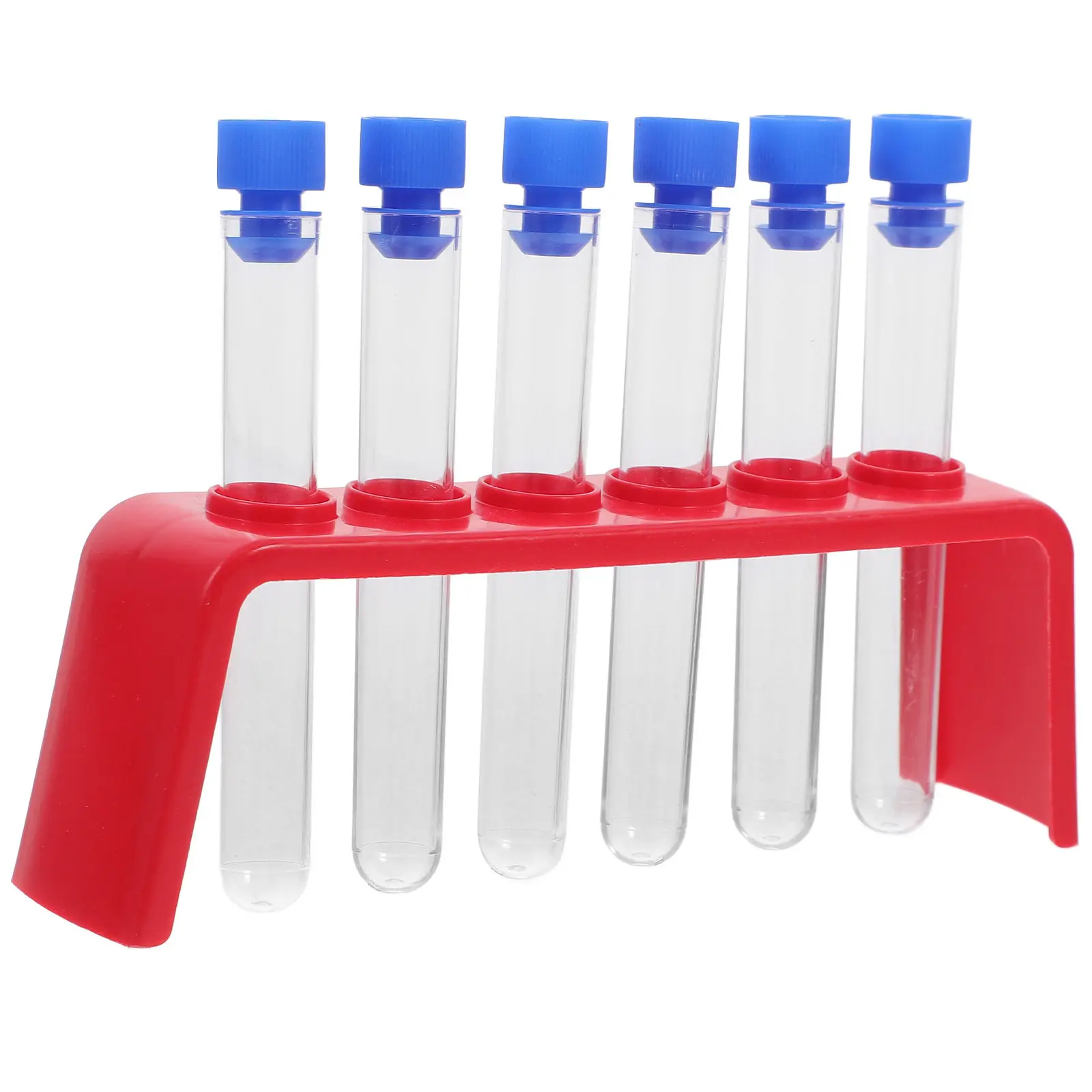 6Pcs Scientific Experiment Set Plastic Test Tubes Caps 6 Holes Holder Laboratory Container Educational Science Exploration