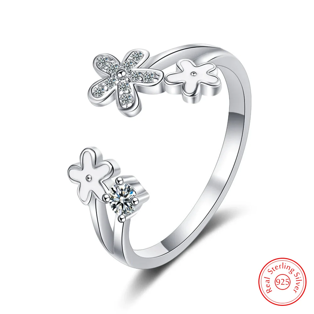

New Lady's Jewelry 925 Sterling Silver Crystal Zircon Flower Ring Fashion FQL25130