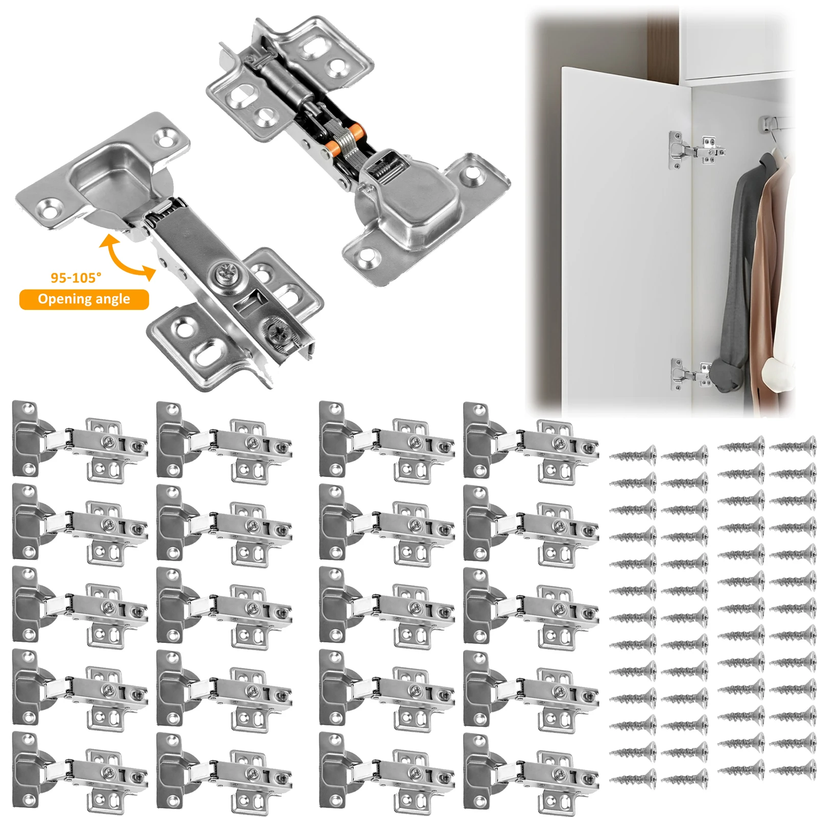 

40/10 шт. петель для шкафов с полным выдвижением, европейские, с плавным закрыванием, 95 мм ° -105 ° Бескаркасные скрытые петли для дверей шкафов