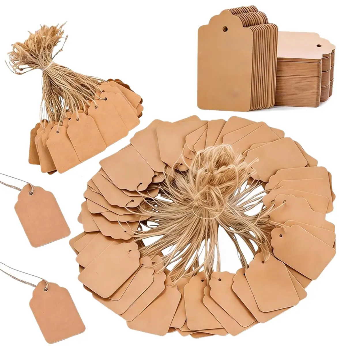 2026 NEW 600 PCS Small Price Tags with String Attached, Brown Blank Hang & Gift Tags for Clothing Jewelry Retail Yard Sale Tool