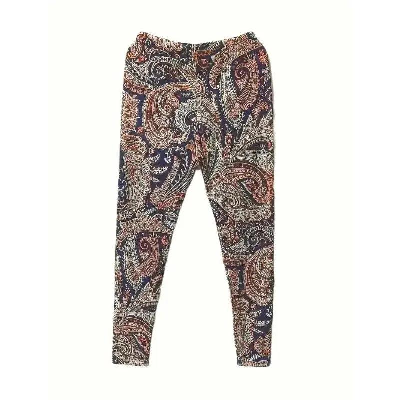 Plus Size Boho Leggings Women\'s Paisley Print Elastic High Rise Slight Stretch Skinny Leggings Women Clothing