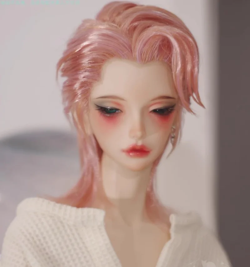 BJD boneca peruca com seda macia cabeça traseira, gancho de mão de três pontos, branco e médio longo cabelo, adequado para 1/3 e 1/4 tamanho