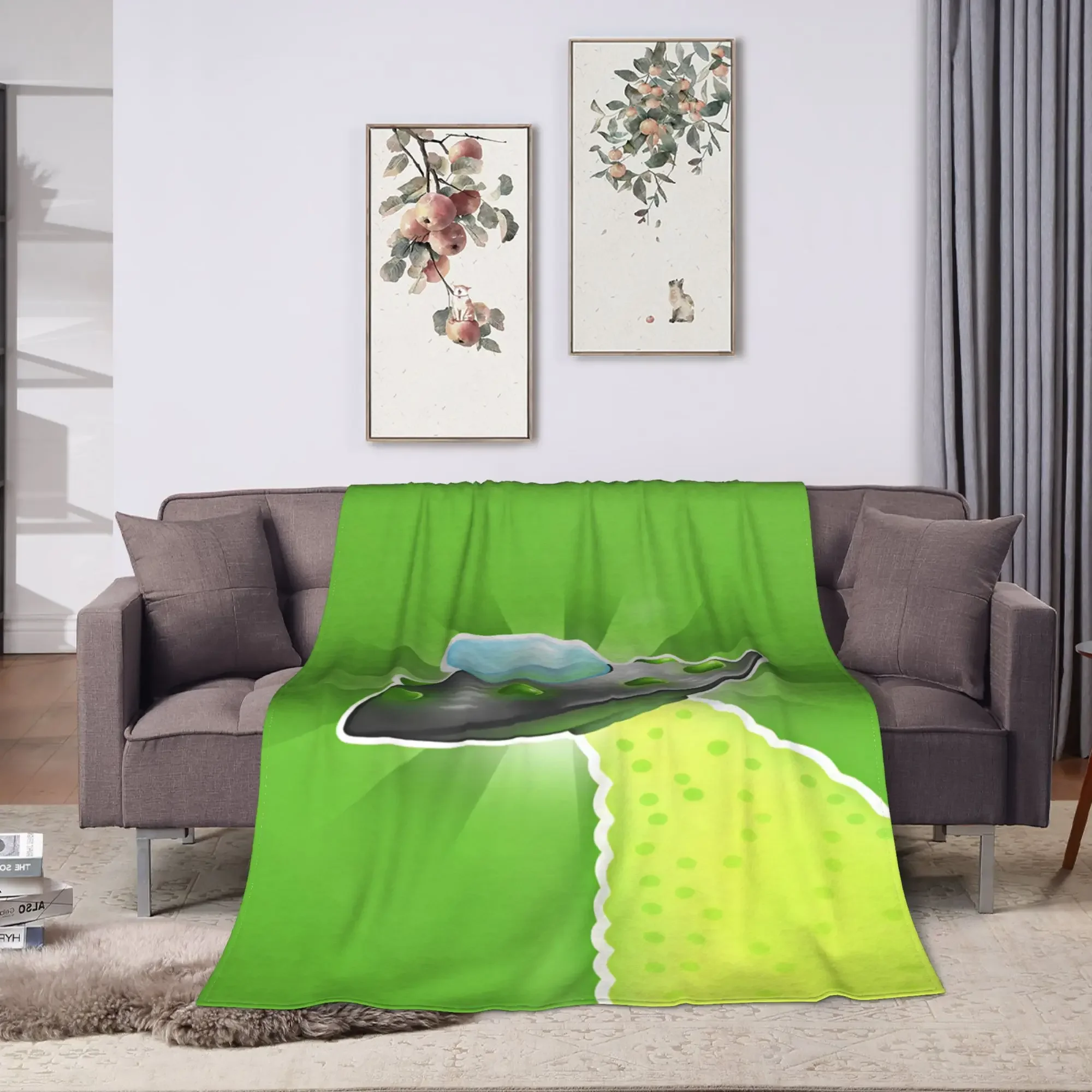 Fun Green UFO Alien Saucer Throw Blanket Cozy Bedspread for Kids Nursery Decor Gift Idea