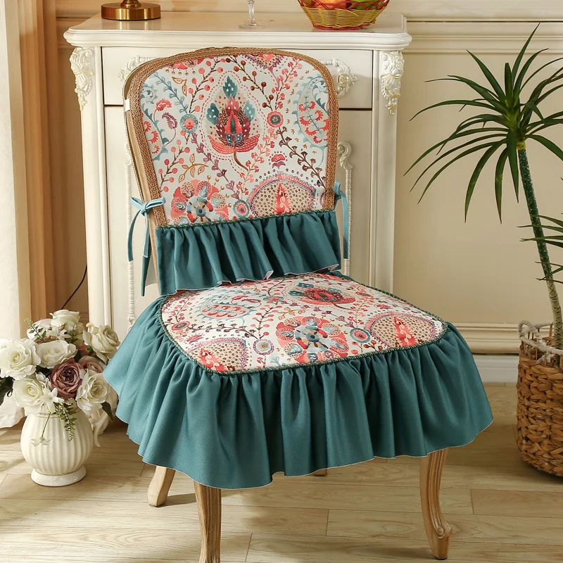 Luxury Sherpa Fleece Chair Cover Sitting Cushion Set Retro French pastoral style Dining Room Home And Decoration Ruffle Non-Slip