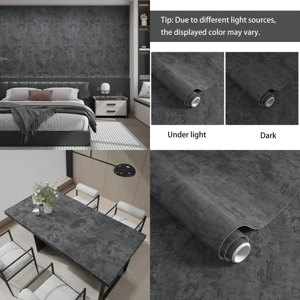 

Self-Adhesive Waterproof Matte Textured Concrete Wallpaper, 36x39.4, Grey-Black, Removable for Kitchen & Bedroom