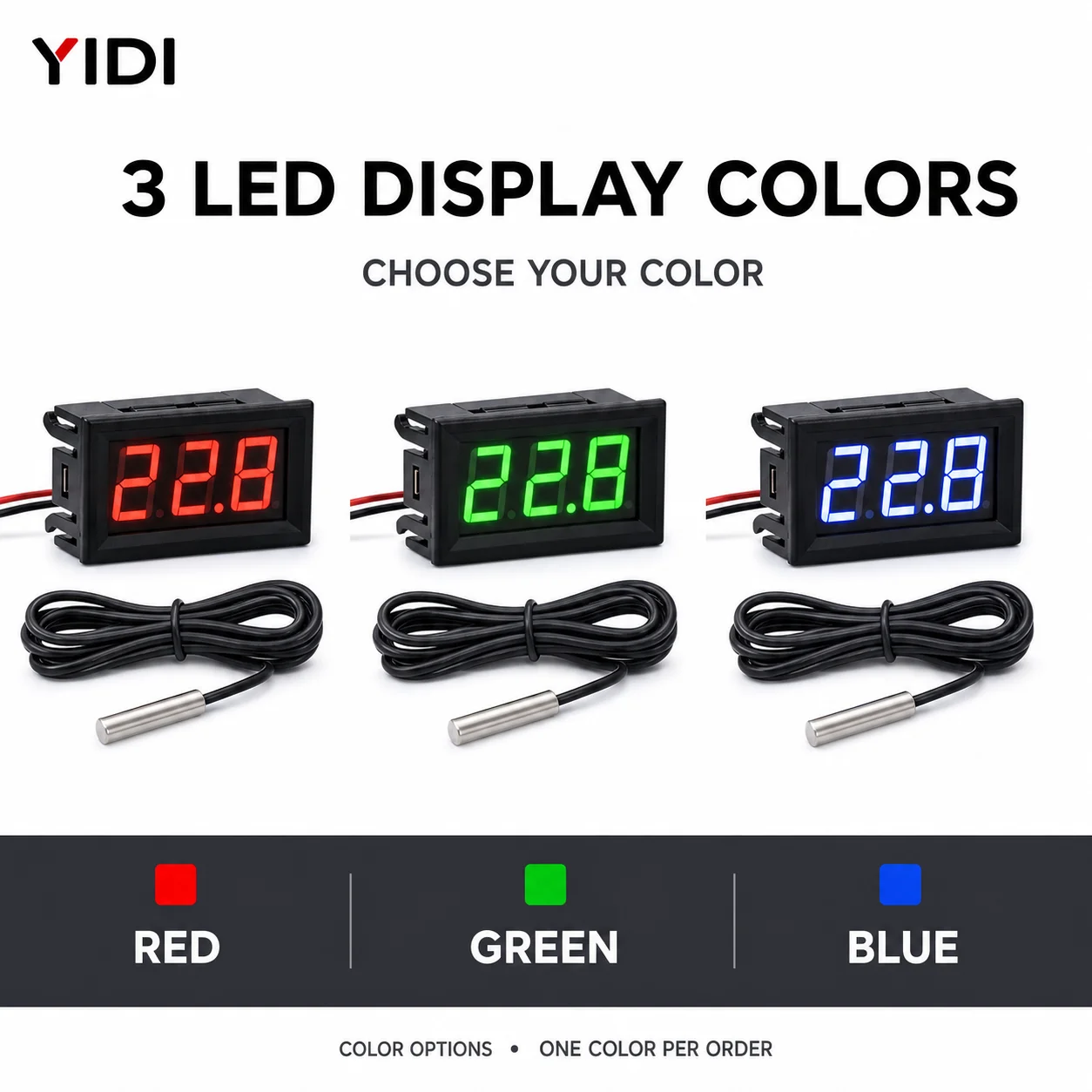 0.56 Inch LED Digital Thermometer DC 5-12V Panel Temperature Meter with 1M Probe Sensor for Car Aquarium Incubator