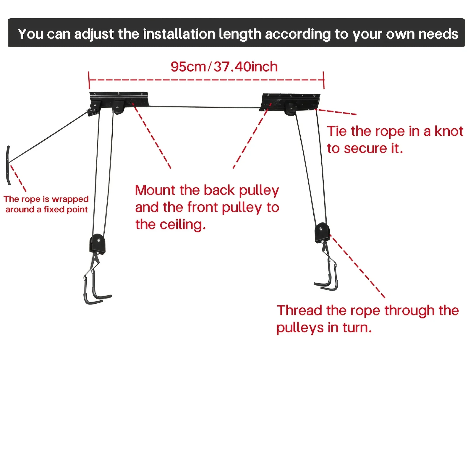 Kayak Ceiling Storage Hoist Lift Hanger, for Canoe, SUP Paddle Board & Surfboard, Space‑Saving Ceiling‑Mount Bracket, Complete Full‑Set Accessories