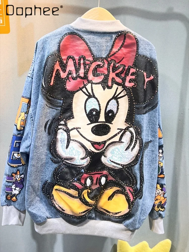 

Trendy Brand Heavy Sequin Cartoon Prints Denim Jacket for Women 2025 Autumn New Loose Stylish Versatile Top Jacket Trendy