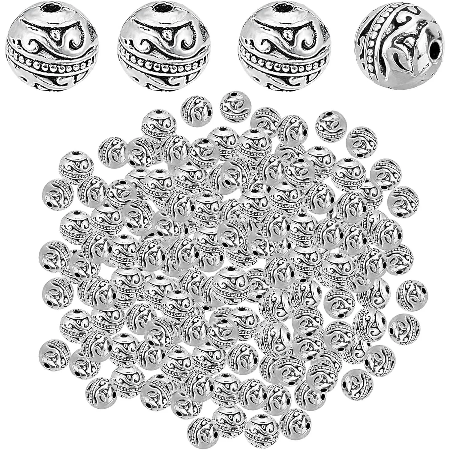 

100pcs Round Spacer Beads Tibetan Alloy Ball Loose Bead Charms Metal Spacers Craft Accessories for DIY Bracelet Necklace Earring