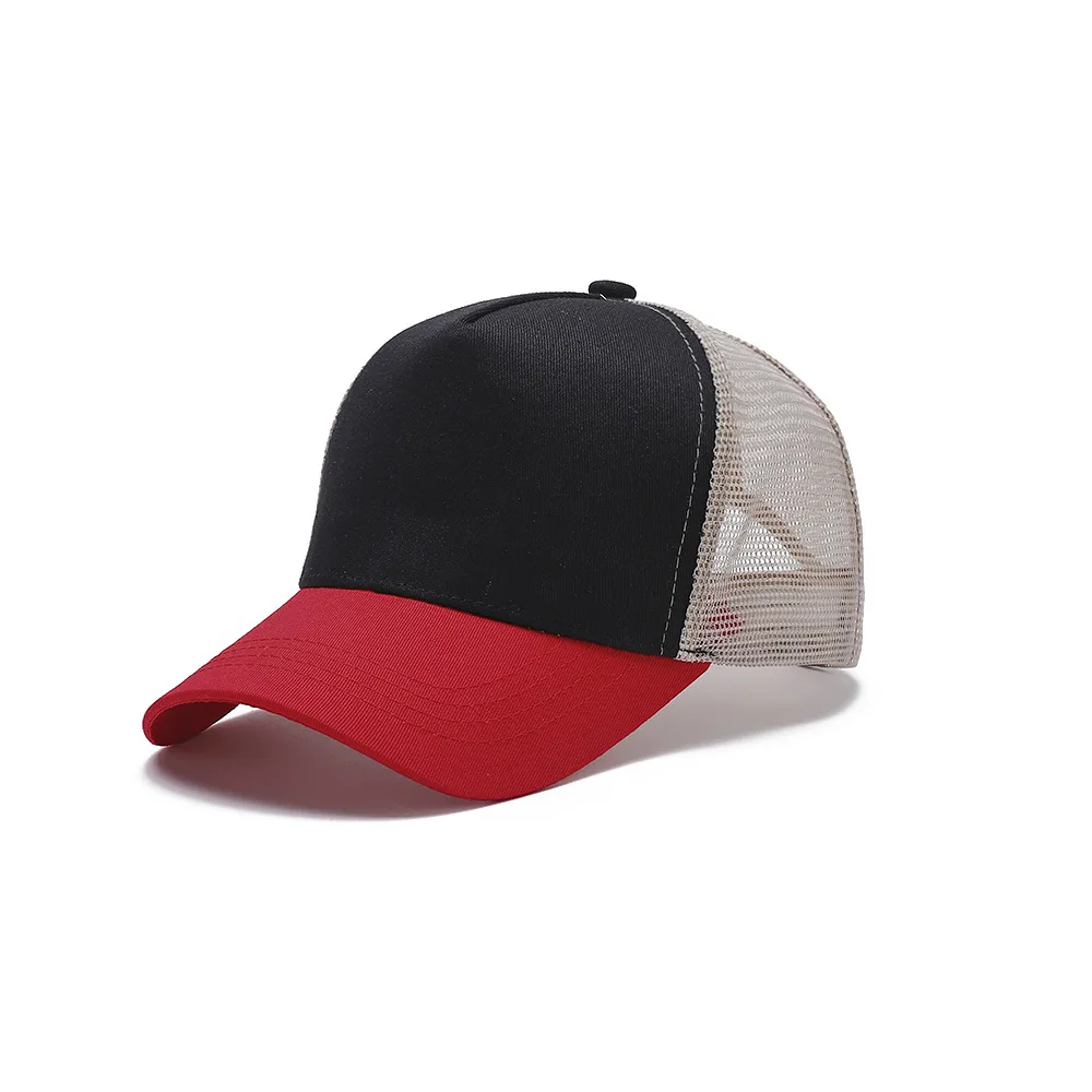 Custom Logo Basic Solid Color Mesh Breathable Baseball Cap Summer Sunshade Mesh Cap 5 Panels Truck Cap Driver Cap Wholesale