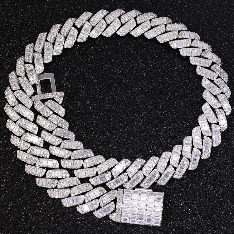 Customization Cuban chain sterling silver VVS moissanite baguette heavy Miami style chain for men 's hiphop life