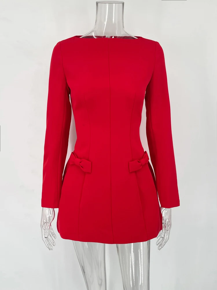 Tossy automne femme t-shirt nœud Mini robe mince mode Patchwork taille haute élégante robe de soirée femmes solide Y2k robe moulante nouveau