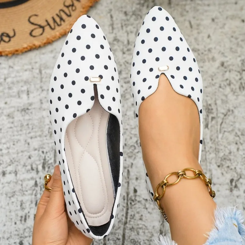 New Spring and Autumn Women Elegant Casual Fashionable Pointed Closed Toe Wave Point Style Lightweight Comfortable Single Shoes