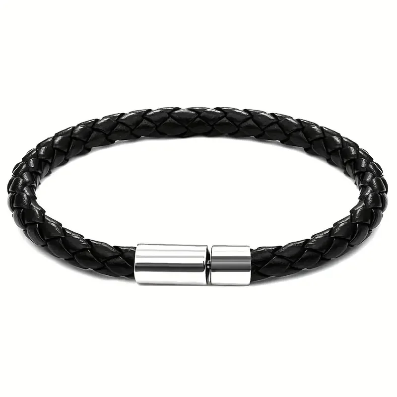 2PCS Black Plus Brown PU Leather Men\'s Magnetic Suction Bracelet Business The Mature and Elegant Gift for Men