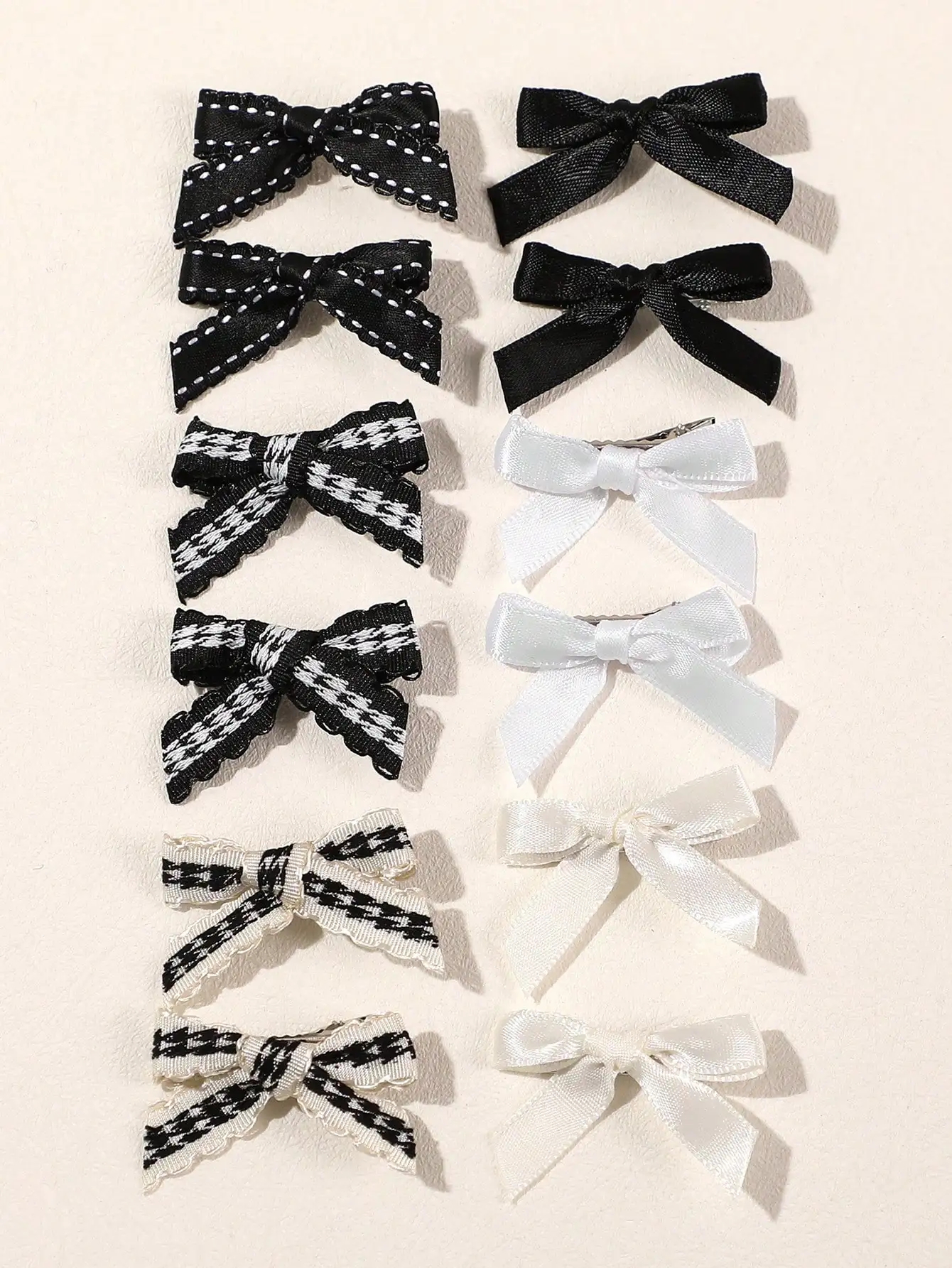 

12pcs/Set Girls' Solid Color & Plaid Mini Bow Hair Clips, Y2K Style Side Clips Suitable For Bangs & Braids
