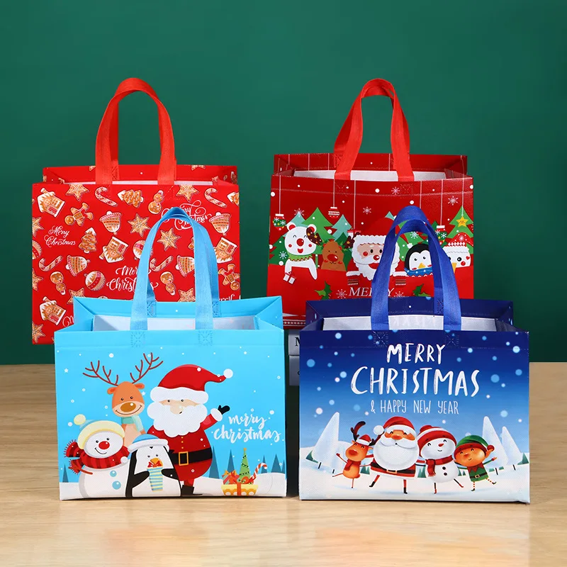 Cross Border Christmas Non Woven Bag Wholesale Tote Bag Cartoon Santa Claus Snowman Eco Bag Folding Storage Bag Large Capacity