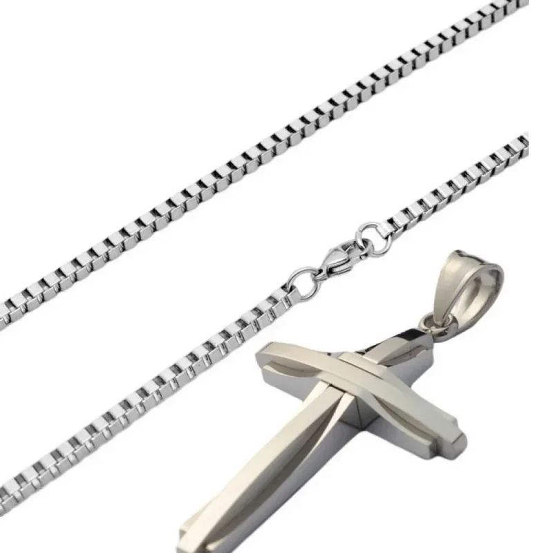 New personalized fashion Cross Box chain necklace titanium steel pendant accessories for men and women wholesale jewelry gifts