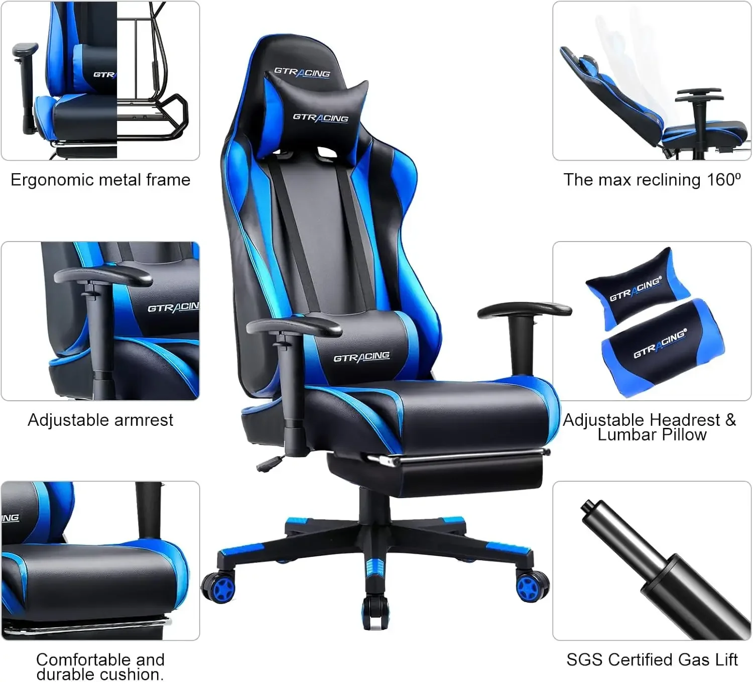 Gaming Chair with Footrest, Ergonomic Computer Game Desk Chair, Reclining Gamer Chair Seat Height Adjustment, Swivel