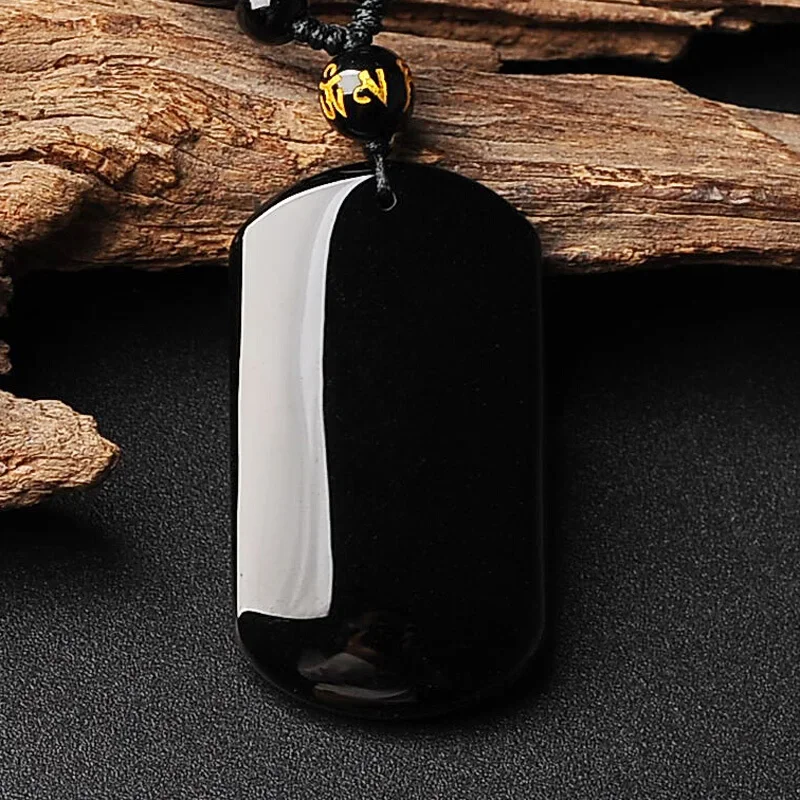 Natuurlijke Zwarte Obsidiaan Kralen Ketting Hand Slijpen Veiligheid Jade Hanger Mode-sieraden Voor Man Vrouwen Gunstige Amulet Geschenken