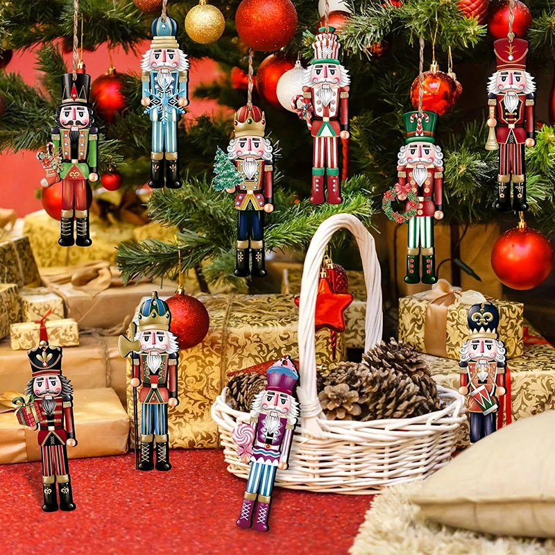 12/24/36Pcs Christmas Tree Hanging With New Year Gifts New Christmas Nutcracker Wooden Ornament Set Party Atmosphere Decoration