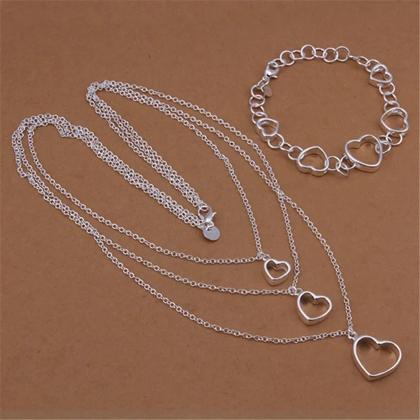 

Hot charm 925 Sterling Silver Jewelry sets fine heart bracelets neckalce for women classic Fashion Party wedding Christmas Gifts