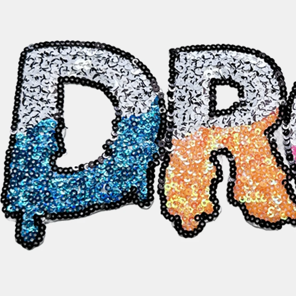 1 Piece 24*9.5 cm Sequined Letter DROP Patch Fashion Shining Iron on Patch for Clothing DIY Decoration Accessories Back Adhesive