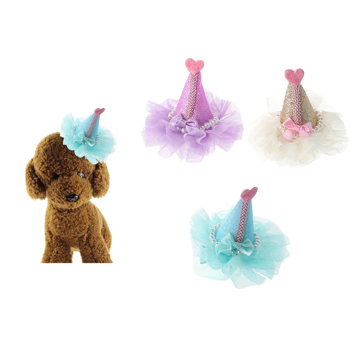 

3 Pcs Hair Accessories Clip Headdress Flower Cute Dog Barrettes Hats for Dogs Puppy Shape Hairpin Birthday
