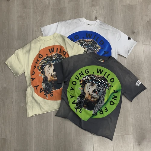 Imagen 2 del producto Camiseta de gran tamaño de color albaricoque ROUGHPLAY, ropa de calle para hombres y mujeres, camisetas holgadas informales de algodón de alta calidad para juego áspero