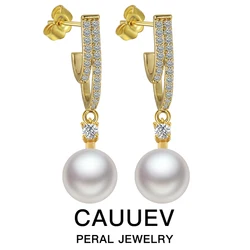 Top Quality 100% Natural Freshwater Pearl Water Drop Earrings Fashion Elegant Party Zirconia Silver 925 Jewelry Women's gift