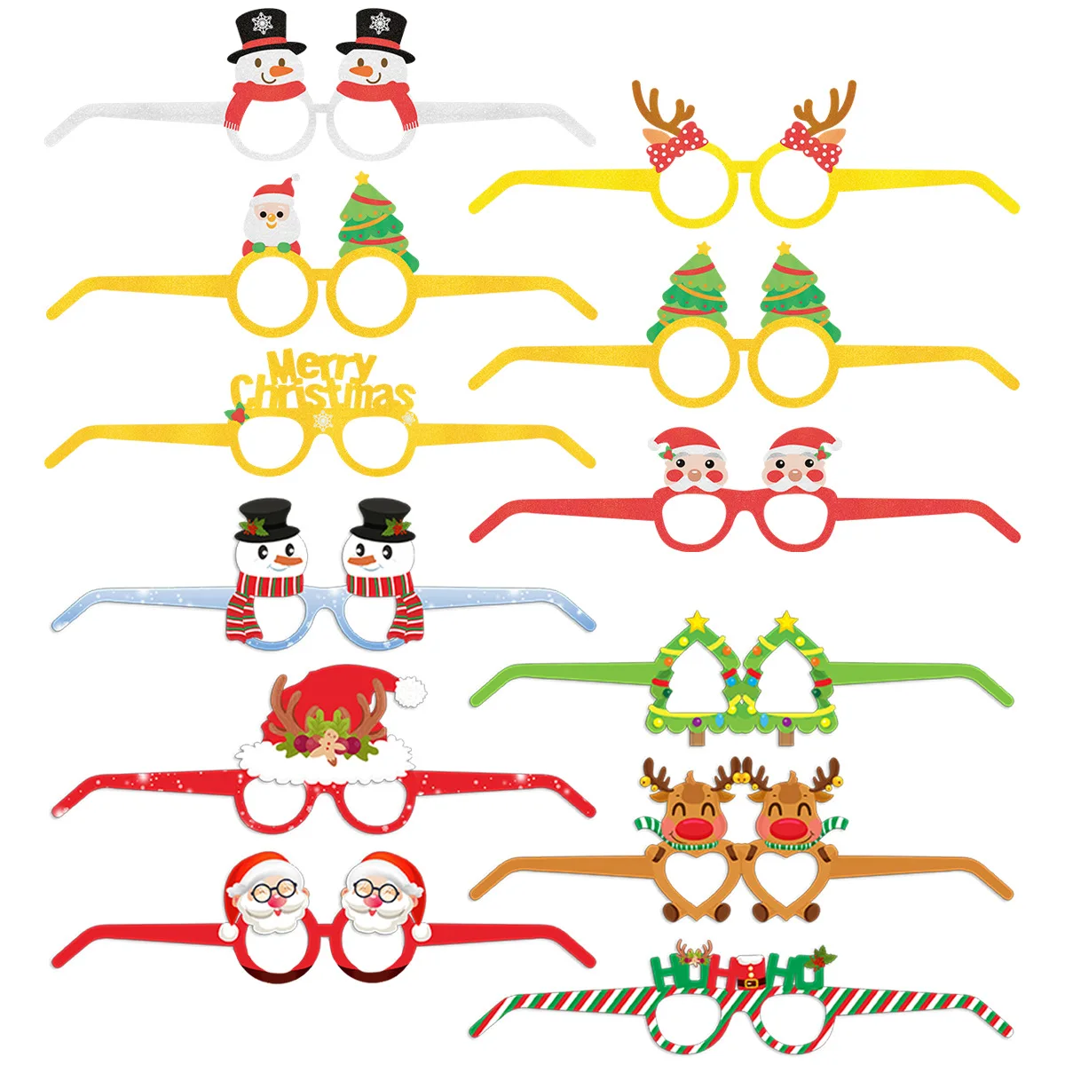  6 stücke Weihnachten Dekoration Papier Gläser Santa Claus Schneemann Rentier Neue Jahr Party Cosplay Photo Booth Requisiten Papier Gläser