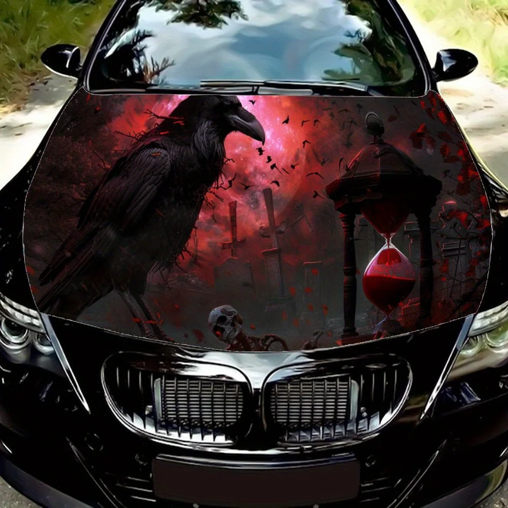 

Crow Hourglass Red Light Skeletons Car Hood Wrap Color Vinyl Sticker Truck Graphic Bonnet Auto Accessories Decor Decal Gift