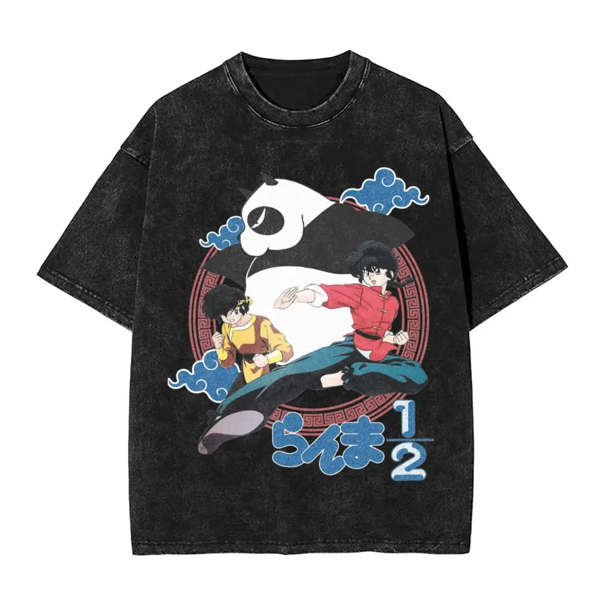 Washed T Shirt Japanese Comedy Anime T-Shirt High Street Ranma 1/2 Streetwear Cotton Graphic Printed Tops Tee Shirt Men Women