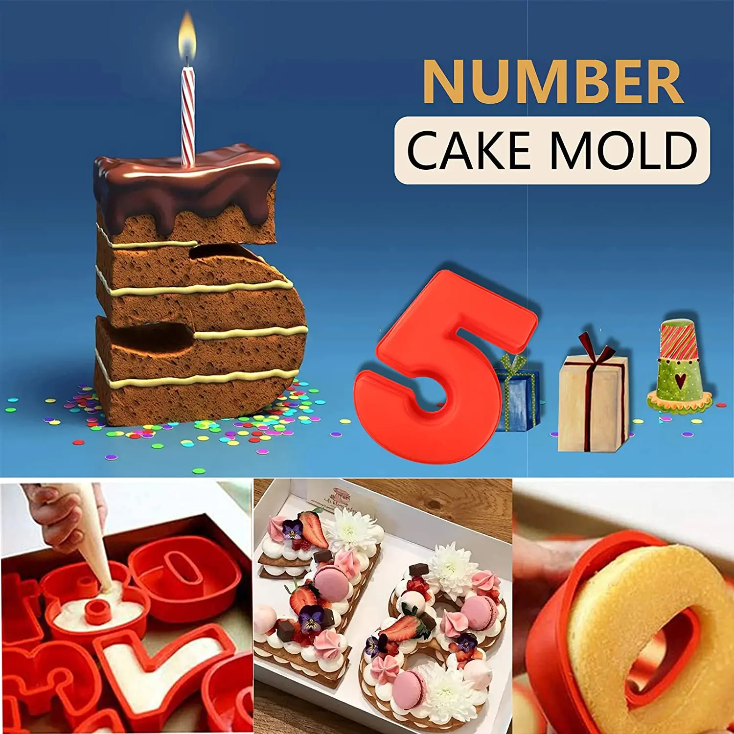 Free Shipping 10 Inch Large Silicone Number Molds 0-9 Arabic Number Cake Mold Baking Mold for Birthday Cake